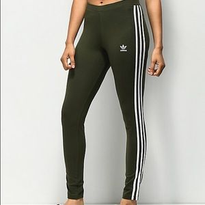 Adidas 3 Stripe Army Green Leggings